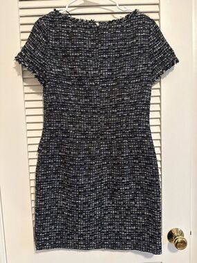 Banana Republic Navy and White Tweed Short-Sleeve Sheath Dress